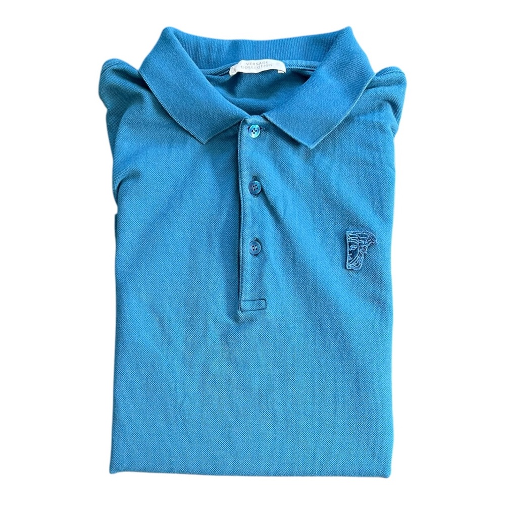 Versace Collection Polo Size Medium Two Tone Blue Half Medusa Head  Preppy Mint
